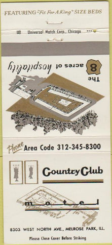 Matchbook Cover - Country club Motel Melrose Park IL 30 Strike