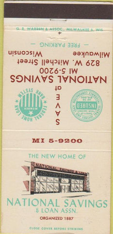 Matchbook Cover - National Savings Loan Milwaukee WI 30 Strike