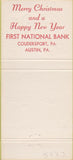 Matchbook Cover - First National Bank Austin PA Coudersport 30 Strike