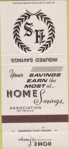 Matchbook Cover - Home Savings Assoc of PA Tamaqua Pottsville  30 Strike