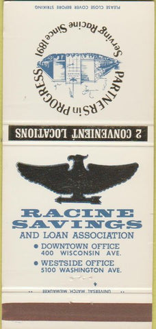 Matchbook Cover - Racine Savings Loan WI 30 Strike