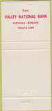 Matchbook Cover - Valley National Bank Toluca Lake Burbank Glendale CA 30 Strike