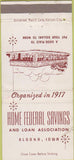 Matchbook Cover - Home Federal Savings Algona IA WEAR 30 Strike