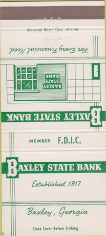 Matchbook Cover - Baxley State Bank GA 30 Strike