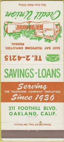 Matchbook Cover - East Bay Telephone Credit Union Oakland CA 30 Strike