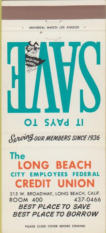 Matchbook Cover - Long Beach City Employees Credit Union CA 30 Strike