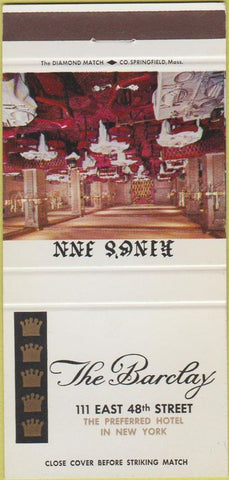 Matchbook Cover - The Barclay New York City 30 Strike