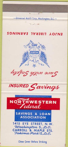 Matchbook Cover - Northwest Federal Savings Loan Washington DC 30 Strike