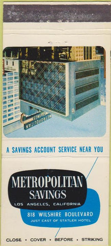 Matchbook Cover - Metropolitan Savings Los Angeles CA WEAR True Color 30 Strike