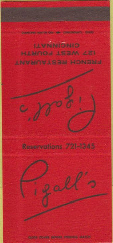 Matchbook Cover - Pizall's Cincinnati OH French Restaurant 30 Strike