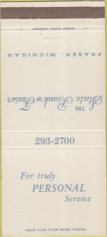 Matchbook Cover - State Bank of Fraser MI 30 Strike