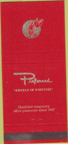 Matchbook Cover - Preferred Angels Disguise Temp Agency Oak Brook IL 30 Strike