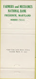 Matchbook Cover - Farmers Mechanics Bank Frederick MD 30 Strike