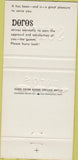 Matchbook Cover - Doros San Francisco CA 30 Strike