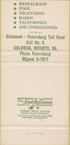 Matchbook Cover - Old Stage Motor Lodge Colonial Heights VA 30 Strike