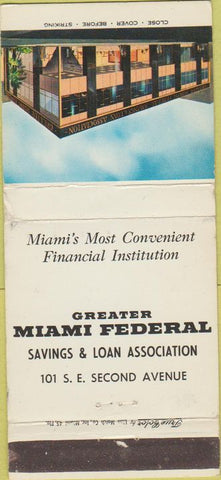 Matchbook Cover - Miami Federal Savings FL True Color WEAR 30 Strike