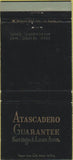 Matchbook Cover - Atascadero Guarantee Savings Loan CA 30 Strike