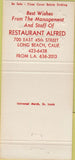Matchbook Cover - Restaurant Alfred Long Beach CA 30 Strike