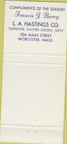 Matchbook Cover - LA Hastings Luggage Leather Worcester MA 30 Strike