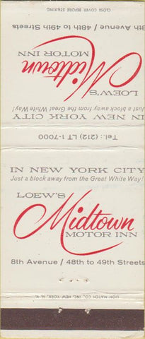 Matchbook Cover - Loew's Midtown Motor Inn New York City 30 Strike