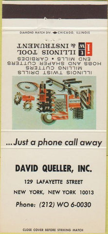 Matchbook Cover - David Queller Drills Cutters New York City 30 Strike