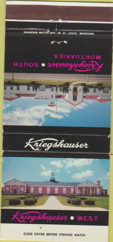 Matchbook Cover - Kriegshauser Funeral Home St Louis MO 30 Strike