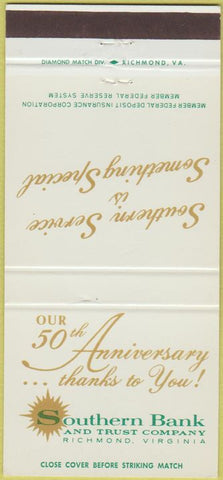 Matchbook Cover - Southern Bank Trust Richmond VA 30 Strike