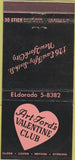Matchbook Cover - Art Ford's Valentine Club New York City 30 Stick