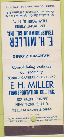 Matchbook Cover - EH Miller Transport Trucking New York City 30 Stick