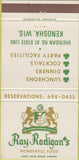 Matchbook Cover - Ray Radigan's Restaurant Kenosha WI 30 Strike