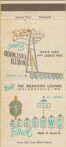 Matchbook Cover - Meadows Bowling Indianapolis IN 30 Strike