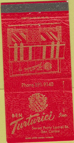 Matchbook Cover - Ben Turturici San Carlos CA 30 Strike