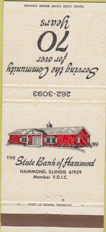 Matchbook Cover - State Bank of Hammond IL 30 Strike
