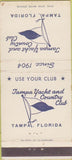 Matchbook Cover - Tampa Yacht Country Club FL 30 Strike