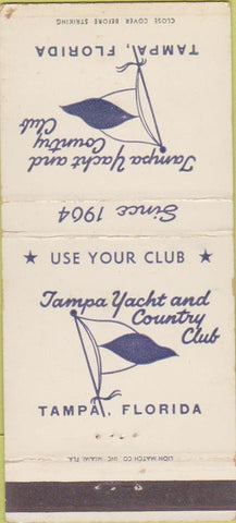 Matchbook Cover - Tampa Yacht Country Club FL 30 Strike