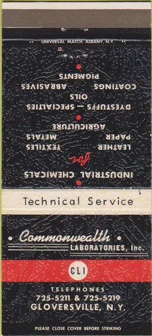 Matchbook Cover - Commonwealth Labs Cloversville NY 30 Strike