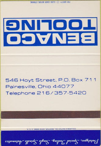Matchbook Cover - Benaco Tooling Painesville OH SAMPLE 40 Strike