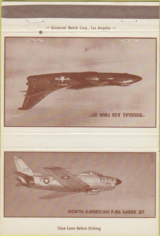 Matchbook Cover - Douglas A3D Twin Jet Sabre Jet F-86 40 Strike