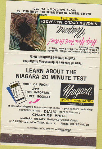 Matchbook Cover - Niagara Cyclo Massage Jamestown Adamsville PA 40 Strike