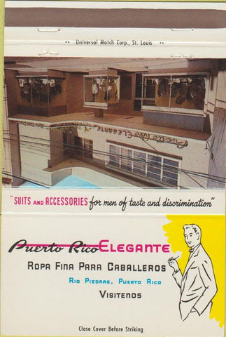 Matchbook Cover - Men's Suits Rio Piedras Puerto Rico PR 40 Strike