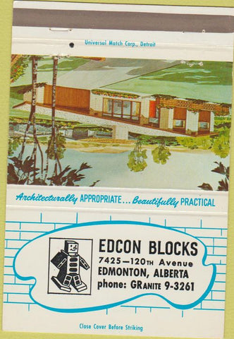 Matchbook Cover - Edcon Blocks Edmonton AB concrete cinder blocks 40 Strike