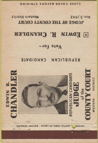 Matchbook Cover - Edwin Chandler Judge County Court Jackson County MO? 40 Strike