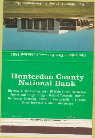 Matchbook Cover - Hunterdon County National Bank Flemington NJ 40 Strike