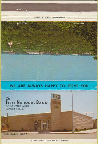 Matchbook Cover - First National Bank St Peter MN WORN 40 Strike