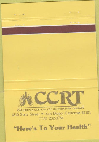 Matchbook Cover - California College Respiratory Therapy San Diego CA 40 Strike