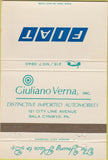 Matchbook Cover - Fiat Cars Bala Cynwyd PA Giuliano Verna 40 Strike