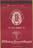 Matchbook Cover - McCloskey US Army Hospital Temple TX postcard 40 Strike