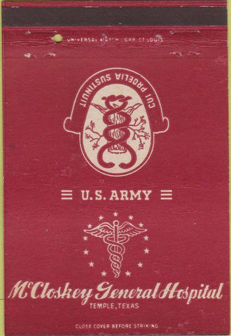 Matchbook Cover - McCloskey US Army Hospital Temple TX postcard 40 Strike