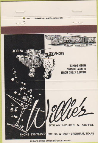 Matchbook Cover - Willie's Steak House Brenham TX 40 Strike