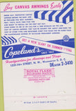 Matchbook Cover - Copeland's Canvas Awnings Washington DC 40 Strike